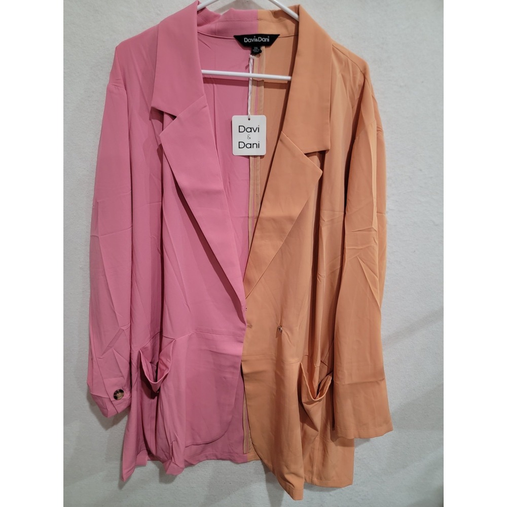 Davi & Dani 2XL Blazer NWT Pink‎ Peach Colorblock Open Front Plus Sz Lightweight